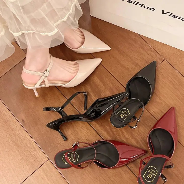 Elegant Buckle Strap Mules Pointed Toe Wedding Party High Heels Pumps