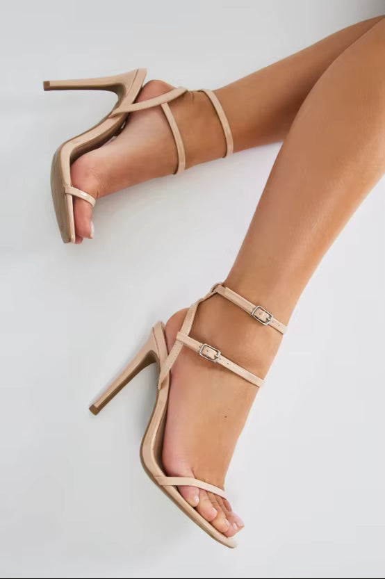 Elegant Buckle Strap Narrow Band Square Toe Stiletto High Heels