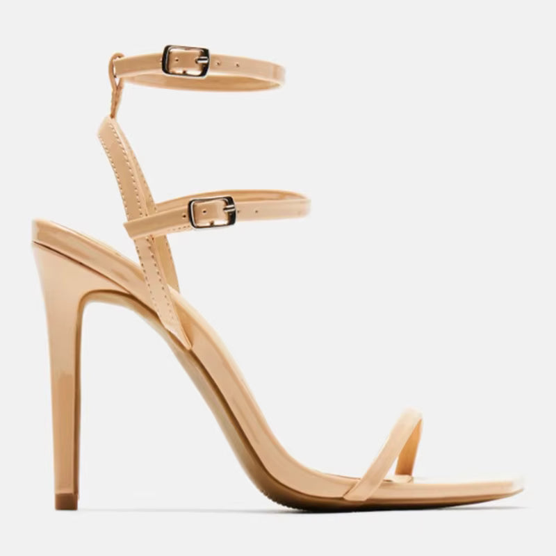 Elegant Buckle Strap Narrow Band Square Toe Stiletto High Heels