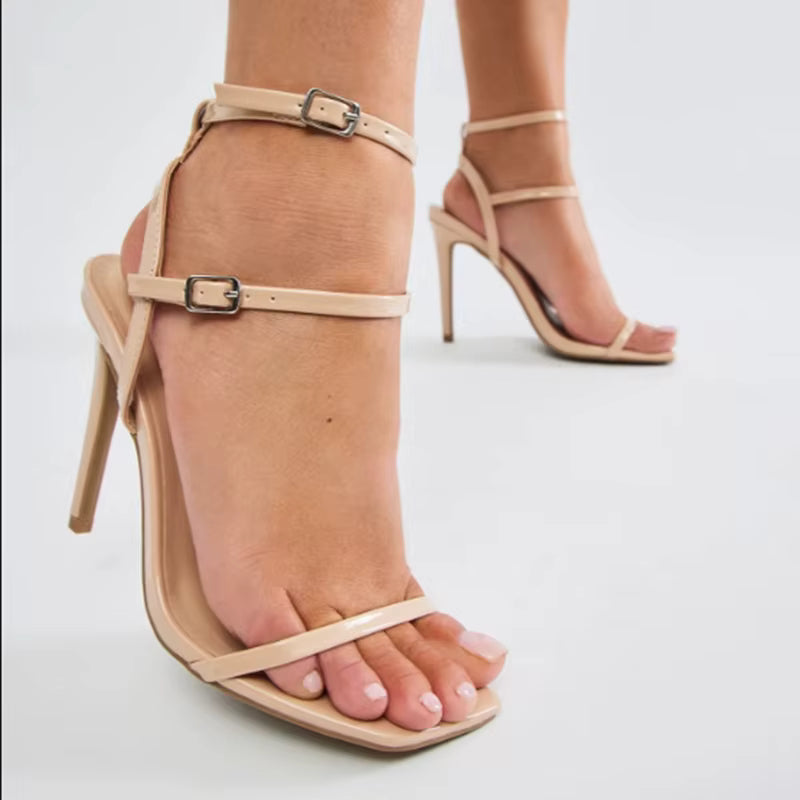 Elegant Buckle Strap Narrow Band Square Toe Stiletto High Heels