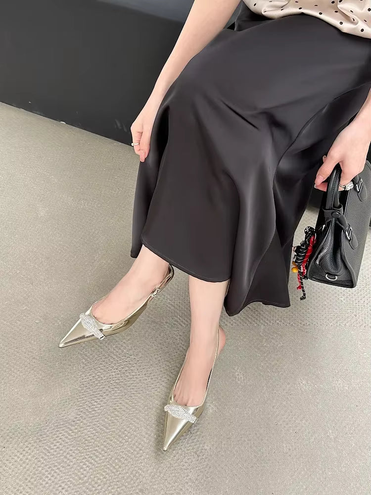 Elegant Buckle Strap Pointed Toe Crystal Wedding Mules Low Heels