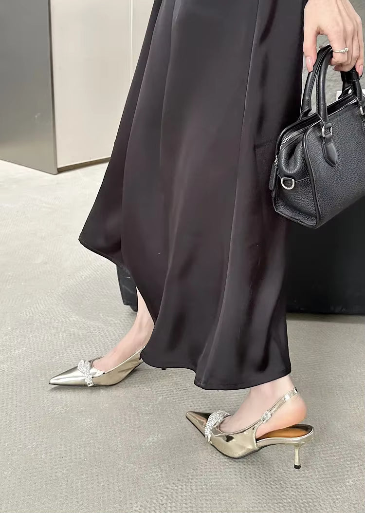 Elegant Buckle Strap Pointed Toe Crystal Wedding Mules Low Heels