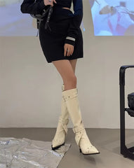 Elegant Buckle Zip Pointed Toe Thin High Heel Boots