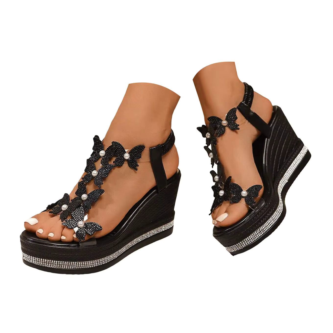 Elegant Butterfly Decoration Rhinestones Popular Among Toe Sandals