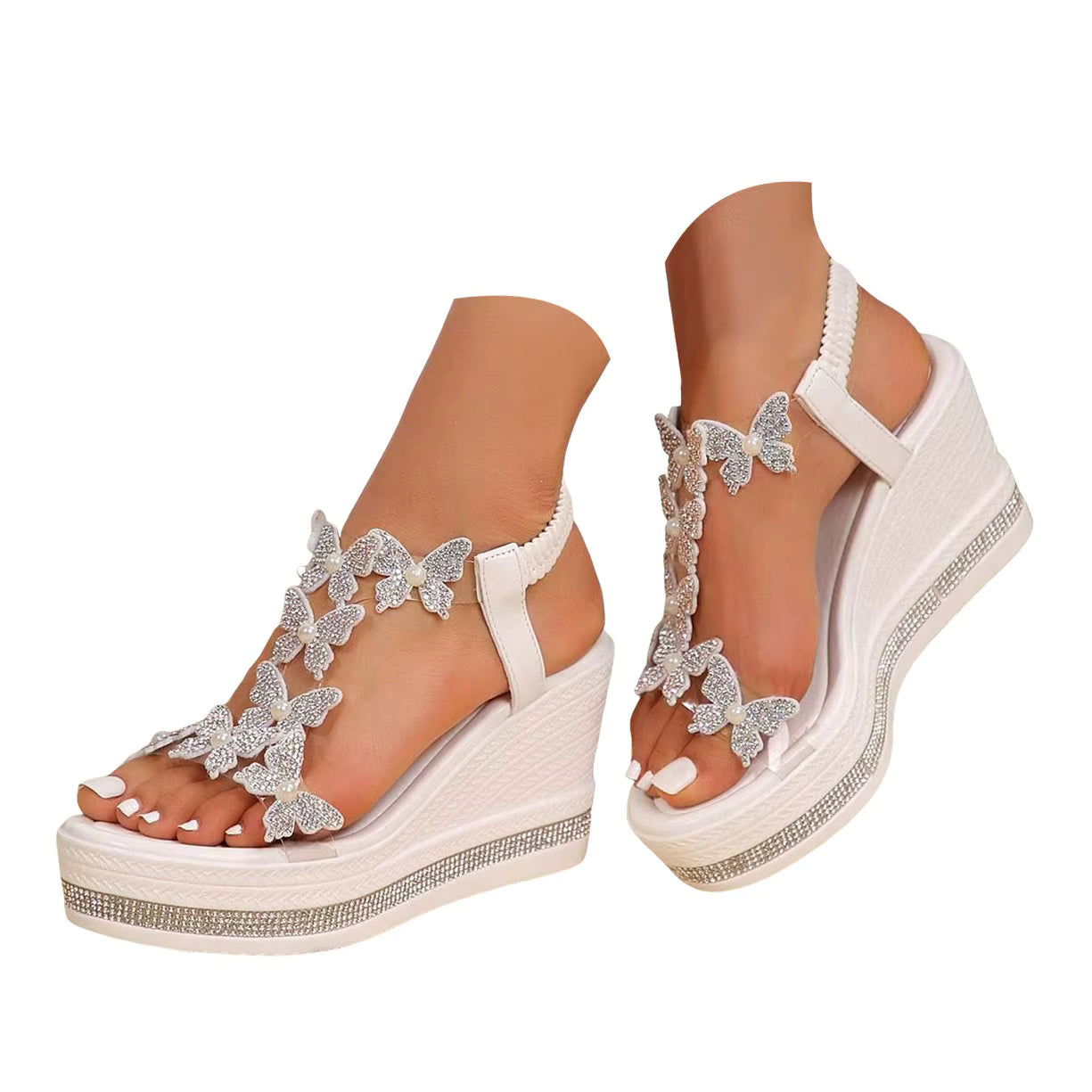 Elegant Butterfly Decoration Rhinestones Popular Among Toe Sandals