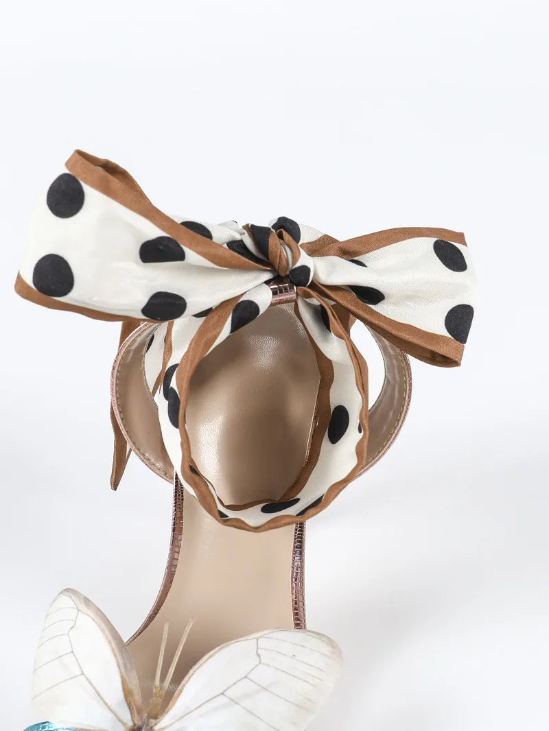 Elegant Butterfly Decoration Ribbon Straps Thin High Heel Pumps