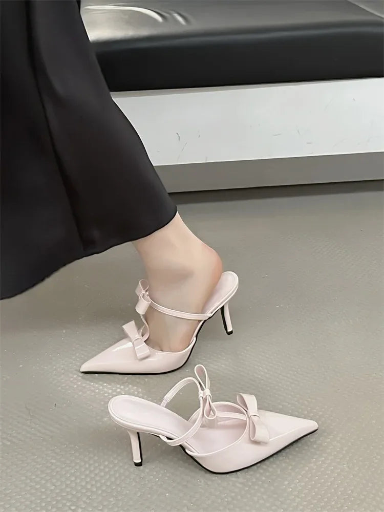 Elegant Butterfly-Knot Patent Leather Pointed Toe Fashion Thin High Heels