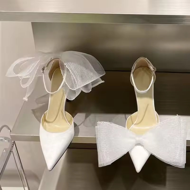 Elegant Butterfly-Knot Pointed Designer Stiletto High Heels Sandals