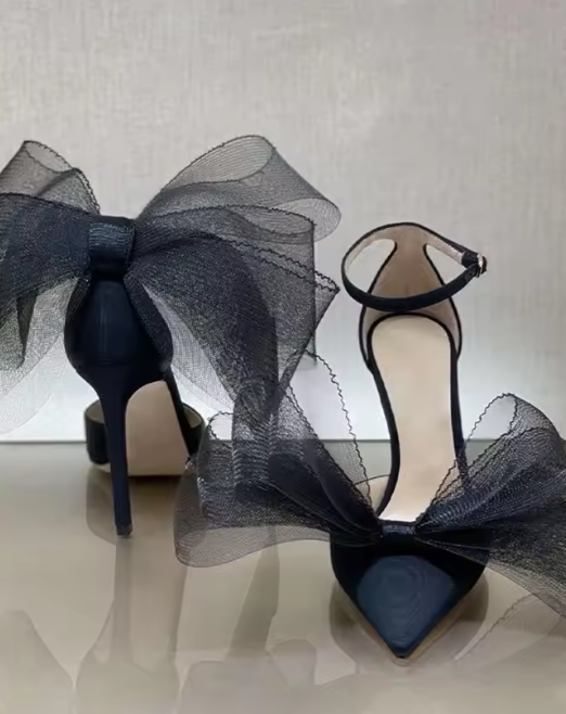 Elegant Butterfly-Knot Pointed Designer Stiletto High Heels Sandals