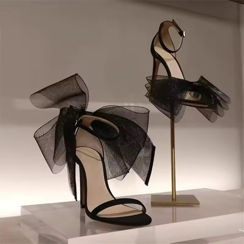 Elegant Butterfly-Knot Pointed Designer Stiletto High Heels Sandals