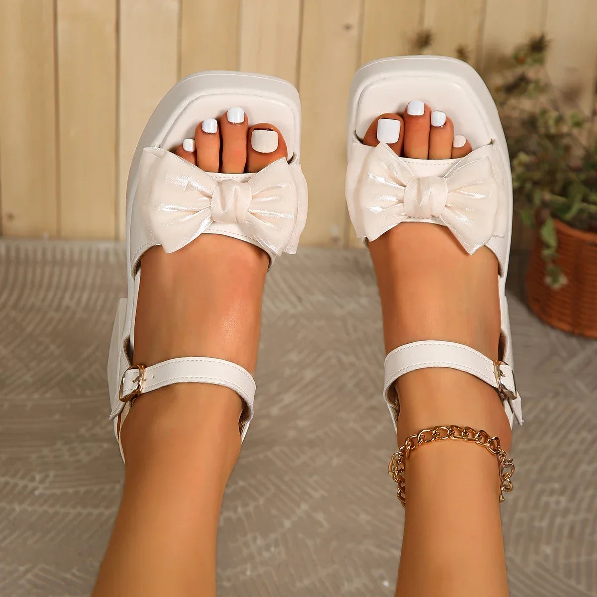 Elegant Butterfly-knot Comfortable Bow Thick High Heel Sandals