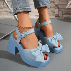 Elegant Butterfly-knot Comfortable Bow Thick High Heel Sandals