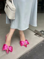 Elegant Butterfly-knot Pointed Toe PVC Transparent Low Heels Sandals