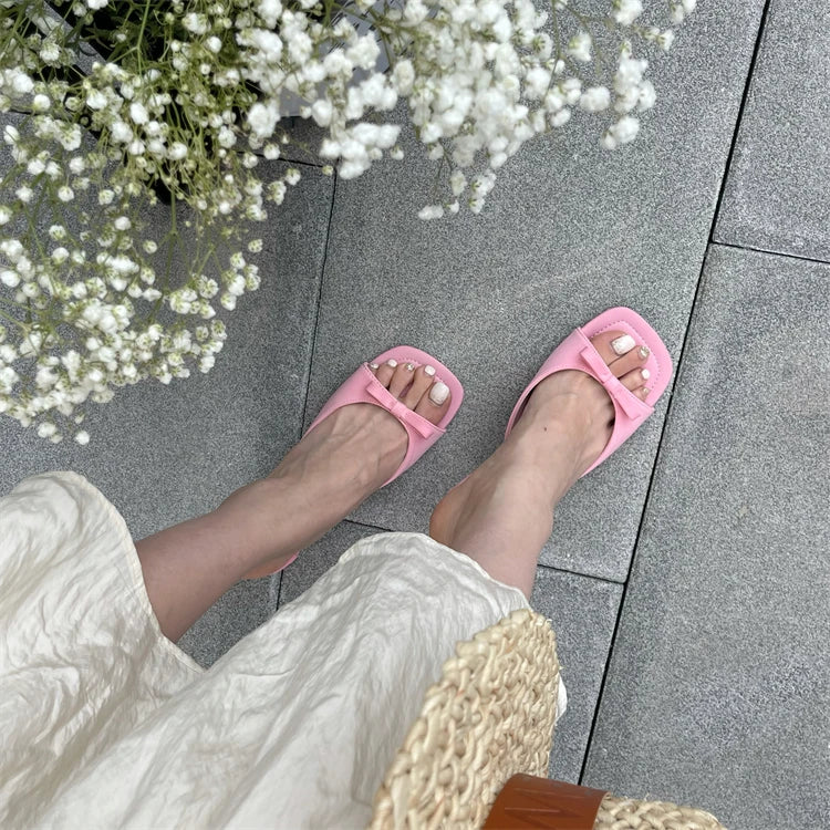 Elegant Butterfly-knot Satin Slip On Thin High Heel Sandal