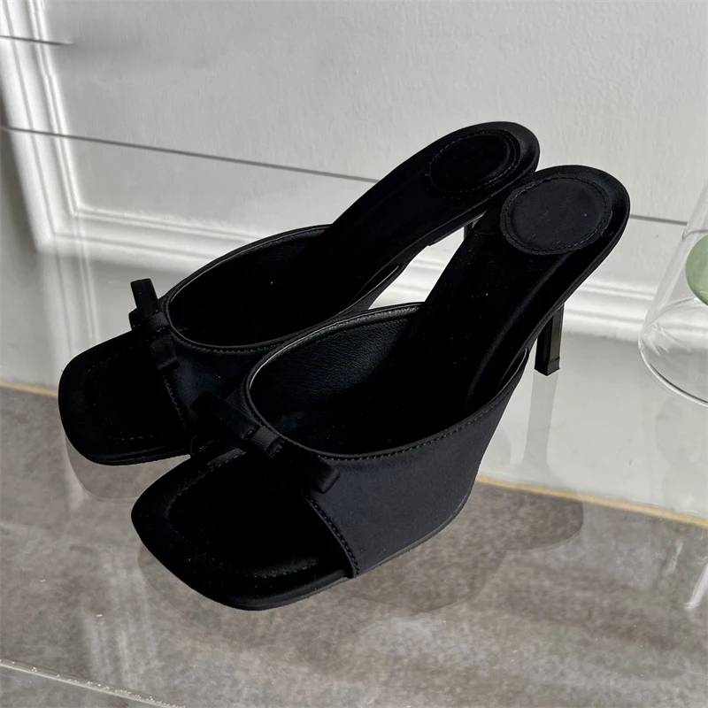 Elegant Butterfly-knot Satin Slip On Thin High Heel Sandal