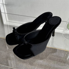 Elegant Butterfly-knot Satin Slip On Thin High Heel Sandal