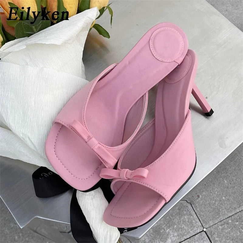 Elegant Butterfly-knot Satin Slip On Thin High Heel Sandal