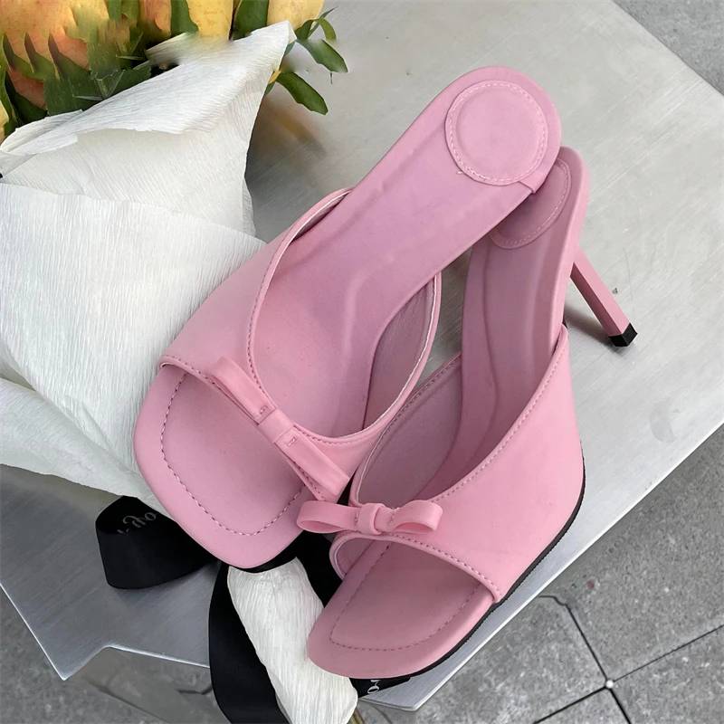 Elegant Butterfly-knot Satin Slip On Thin High Heel Sandal