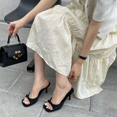 Elegant Butterfly-knot Satin Slip On Thin High Heel Sandal