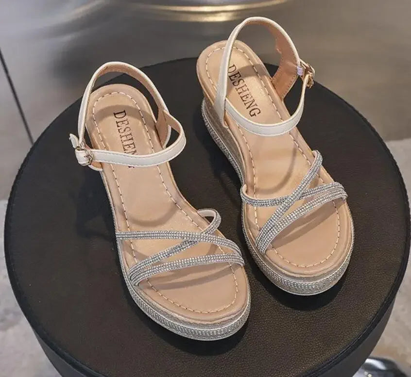Elegant Comfortable Back Strap Rubber Platform Wedges High Heel Sandals