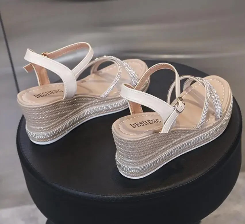 Elegant Comfortable Back Strap Rubber Platform Wedges High Heel Sandals