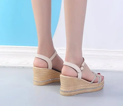 Elegant Comfortable Back Strap Rubber Platform Wedges High Heel Sandals