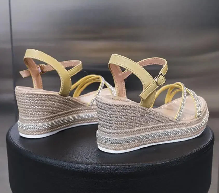Elegant Comfortable Back Strap Rubber Platform Wedges High Heel Sandals