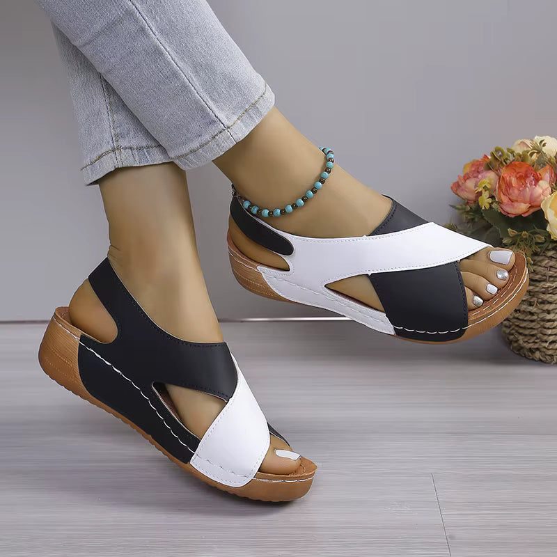Elegant Contrast Color Peep Toe Non Slip Wedge Sandals