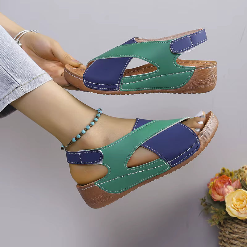 Elegant Contrast Color Peep Toe Non Slip Wedge Sandals
