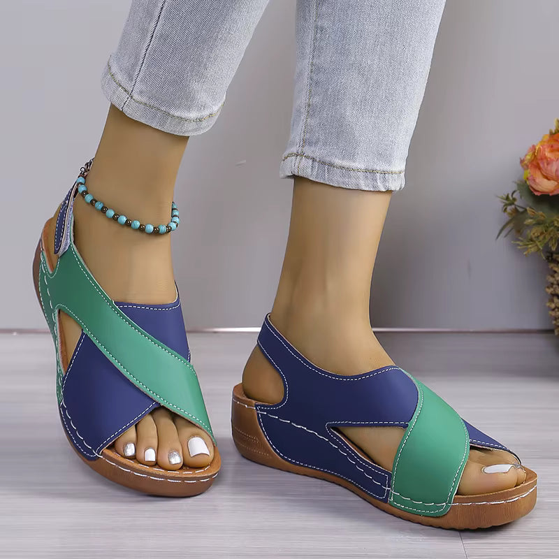 Elegant Contrast Color Peep Toe Non Slip Wedge Sandals