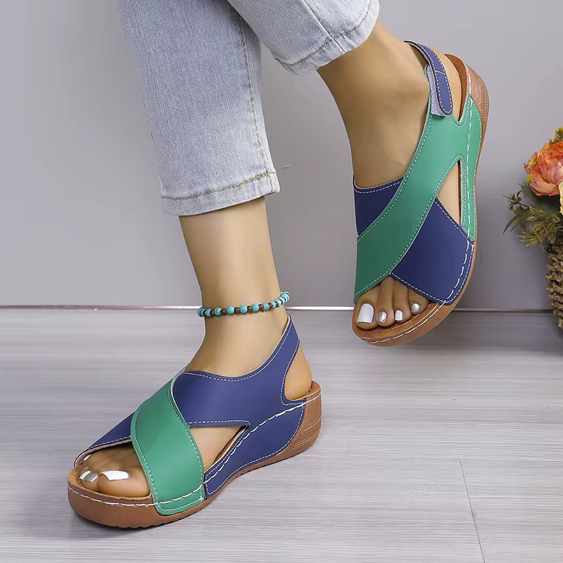 Elegant Contrast Color Peep Toe Non Slip Wedge Sandals