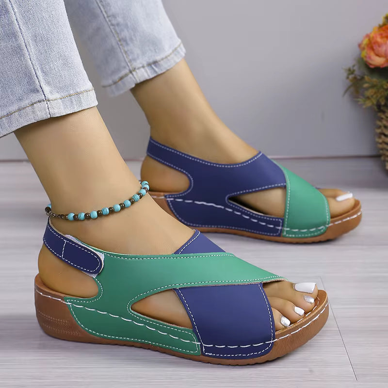 Elegant Contrast Color Peep Toe Non Slip Wedge Sandals