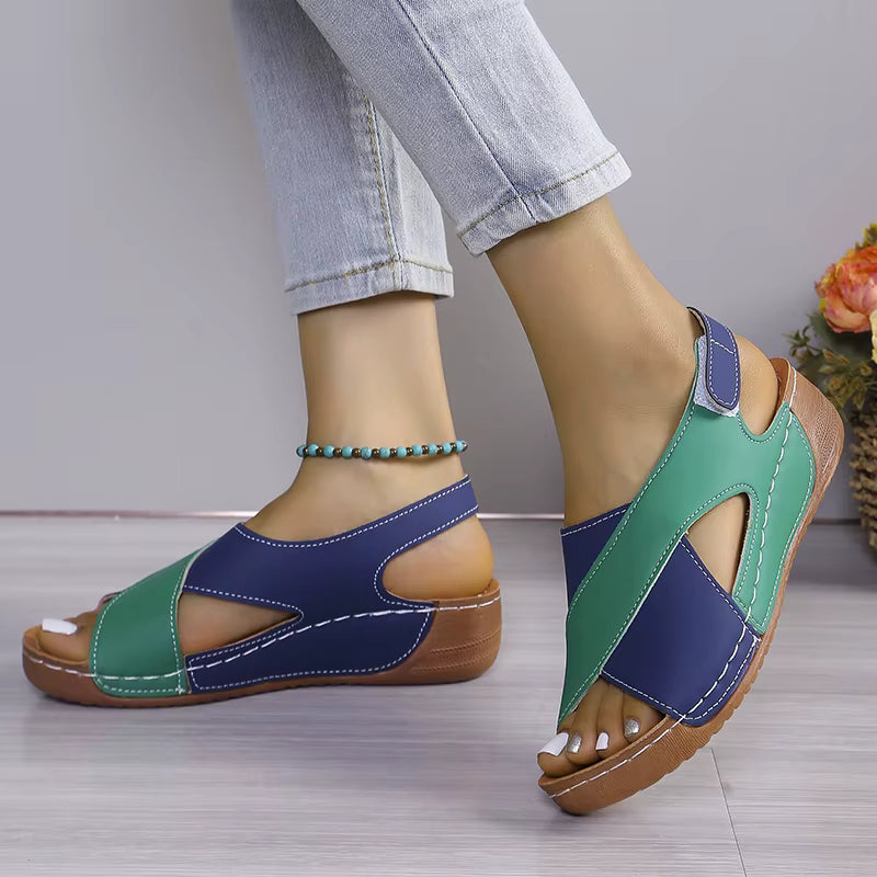 Elegant Contrast Color Peep Toe Non Slip Wedge Sandals