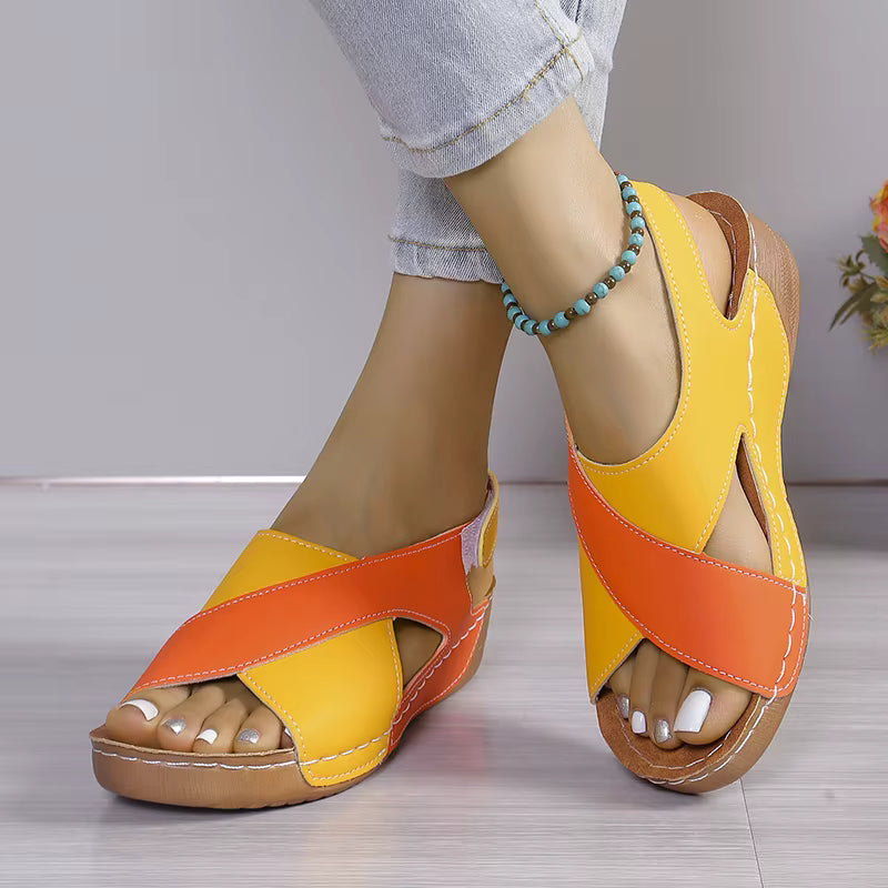 Elegant Contrast Color Peep Toe Non Slip Wedge Sandals