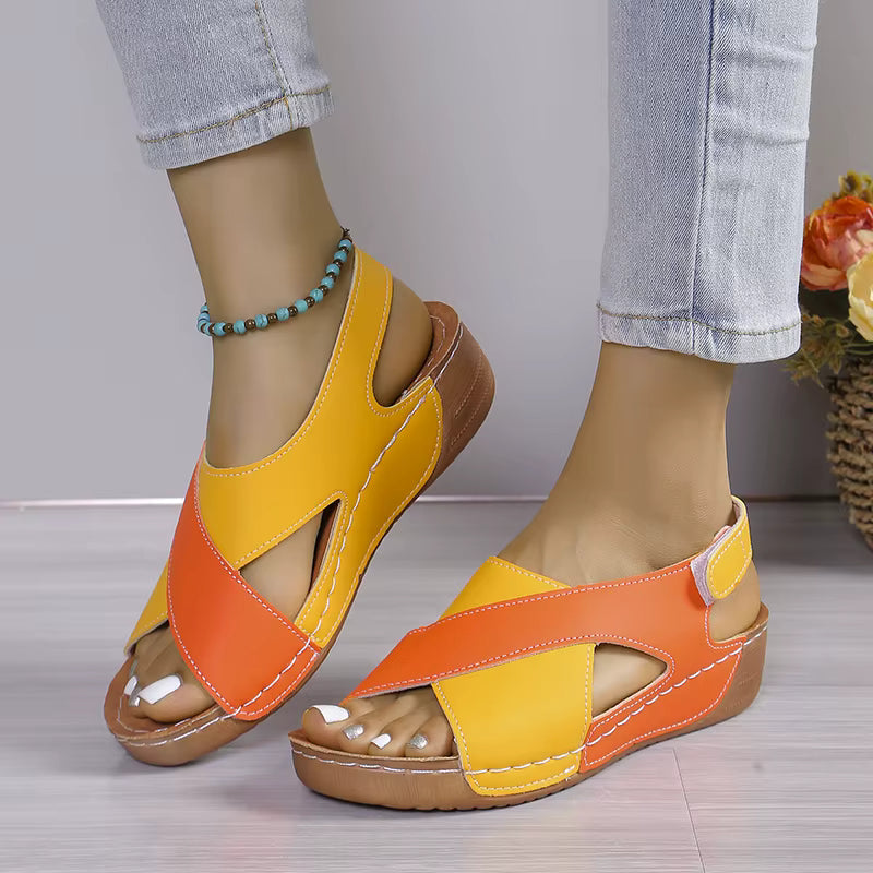 Elegant Contrast Color Peep Toe Non Slip Wedge Sandals