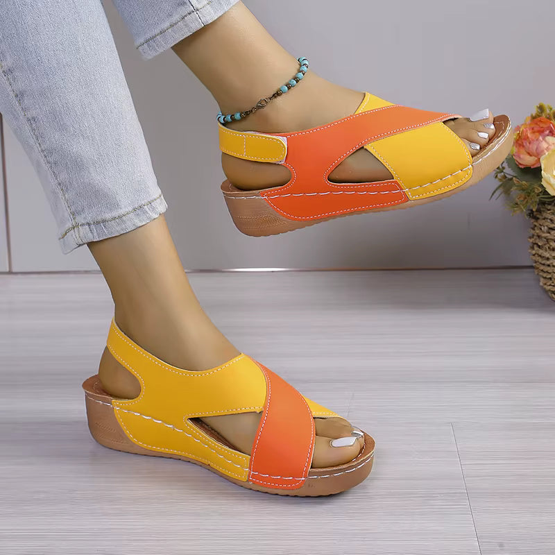 Elegant Contrast Color Peep Toe Non Slip Wedge Sandals
