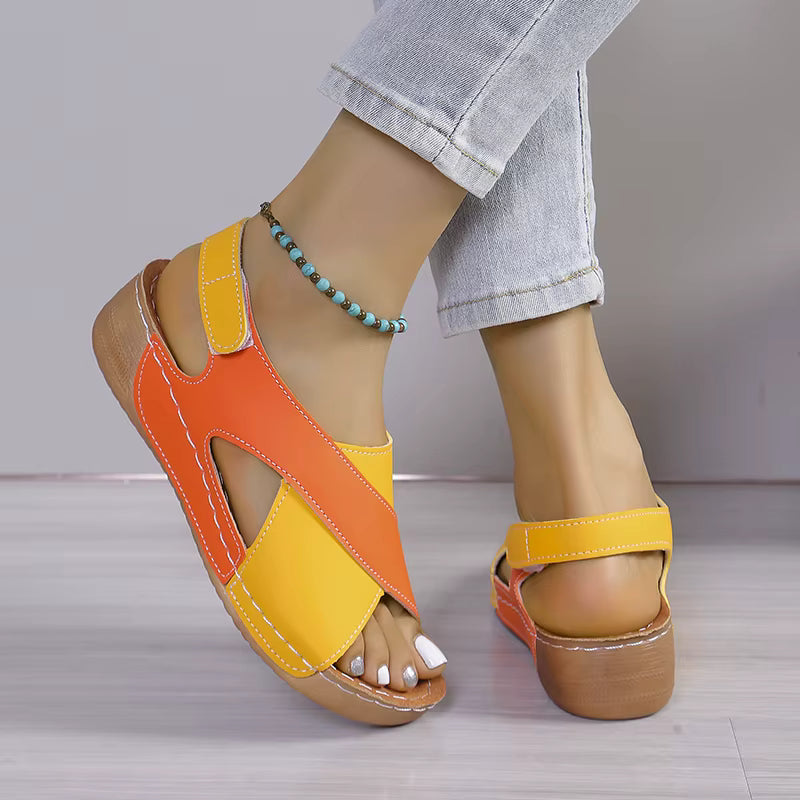 Elegant Contrast Color Peep Toe Non Slip Wedge Sandals