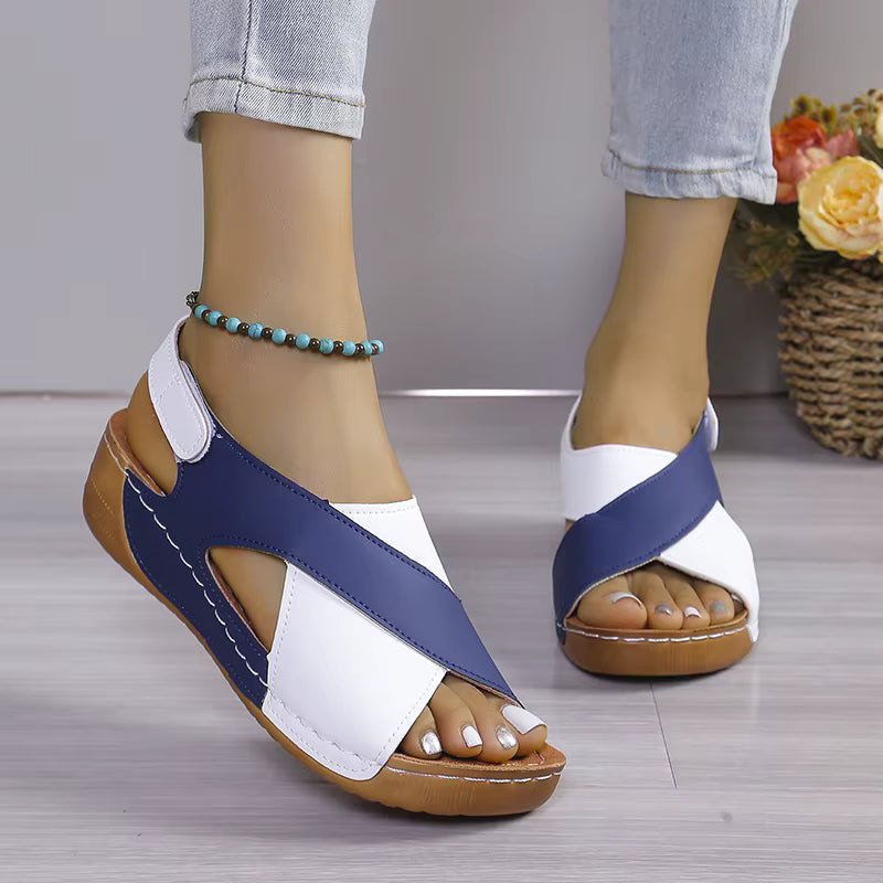 Elegant Contrast Color Peep Toe Non Slip Wedge Sandals