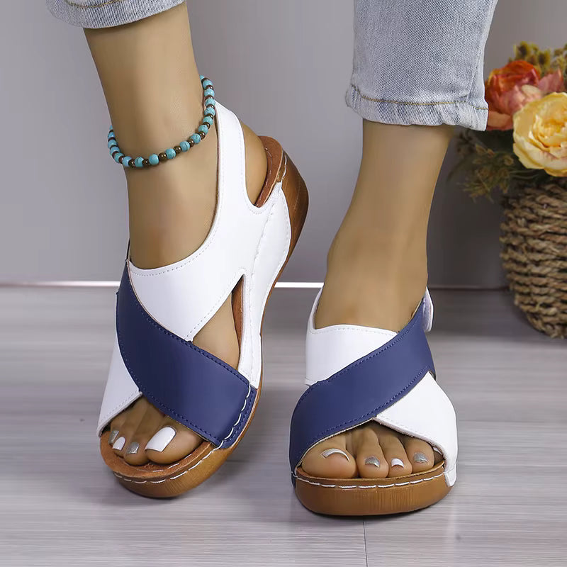 Elegant Contrast Color Peep Toe Non Slip Wedge Sandals