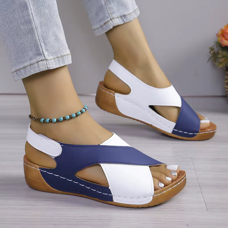 Elegant Contrast Color Peep Toe Non Slip Wedge Sandals