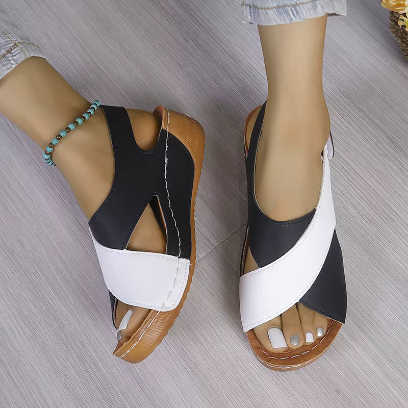Elegant Contrast Color Peep Toe Non Slip Wedge Sandals