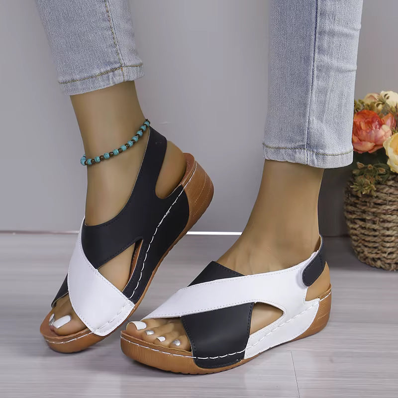 Elegant Contrast Color Peep Toe Non Slip Wedge Sandals