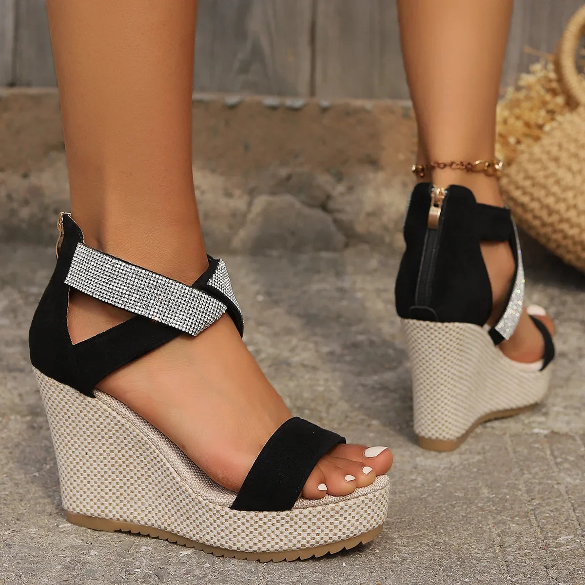 Elegant Cover Heel Wedges Walking Slides Flip Flops High Heels Sandals