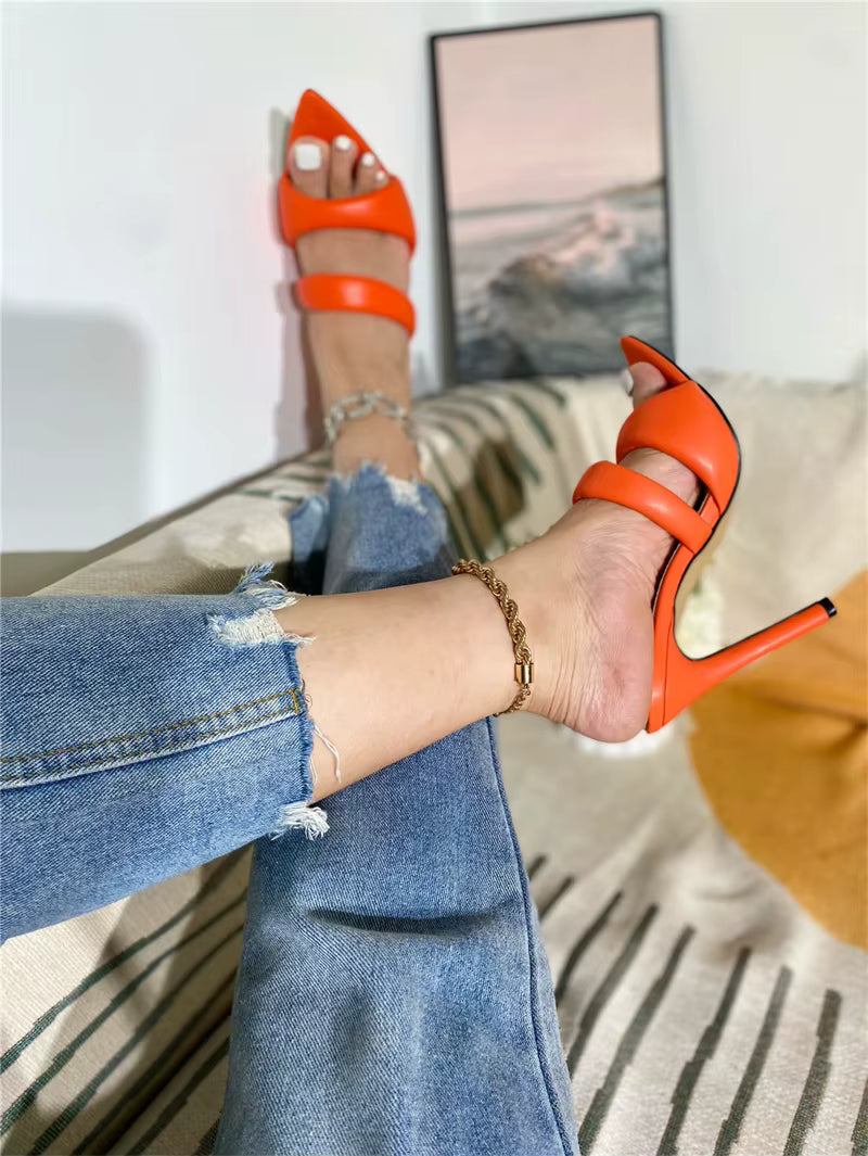 Elegant Cozy PU Leather Pointed Toe Shallow High Heels