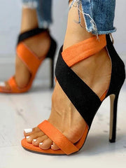 Elegant Cross Over Round Toe Stiletto Heel