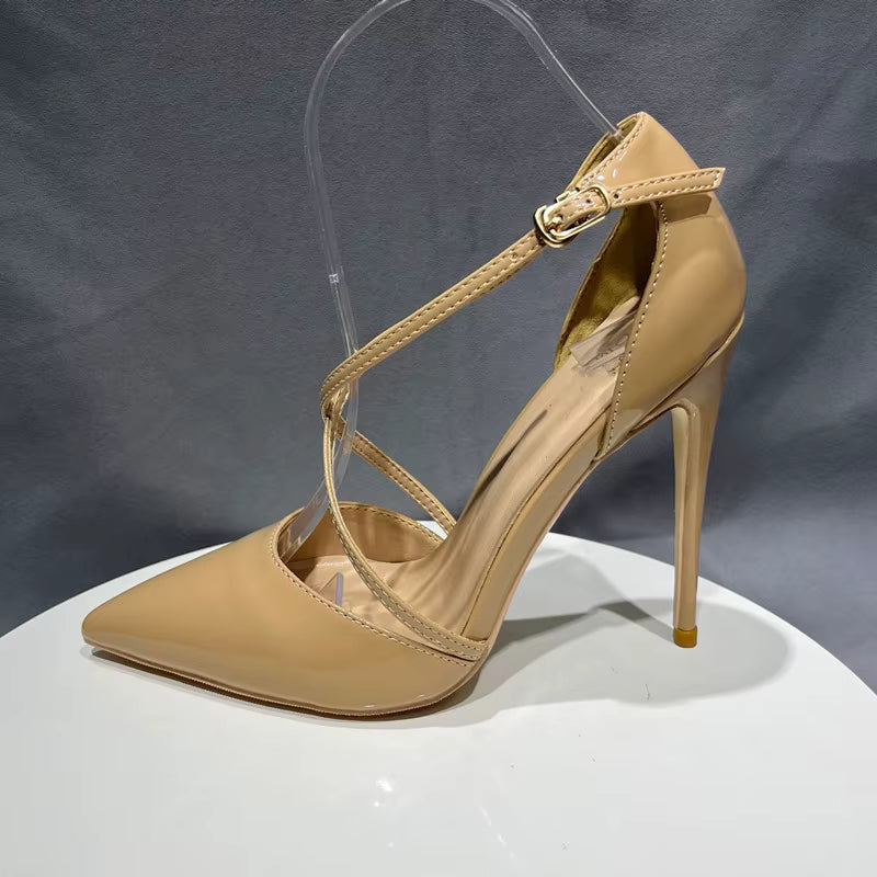 Elegant Cross Strap Pointy Toe Stiletto Pumps High Heels
