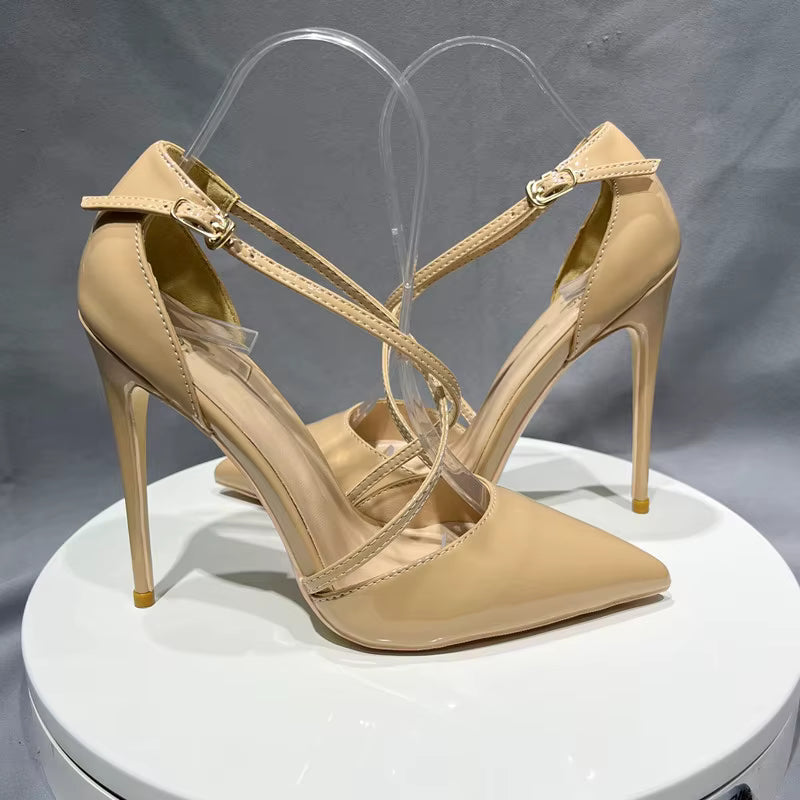 Elegant Cross Strap Pointy Toe Stiletto Pumps High Heels