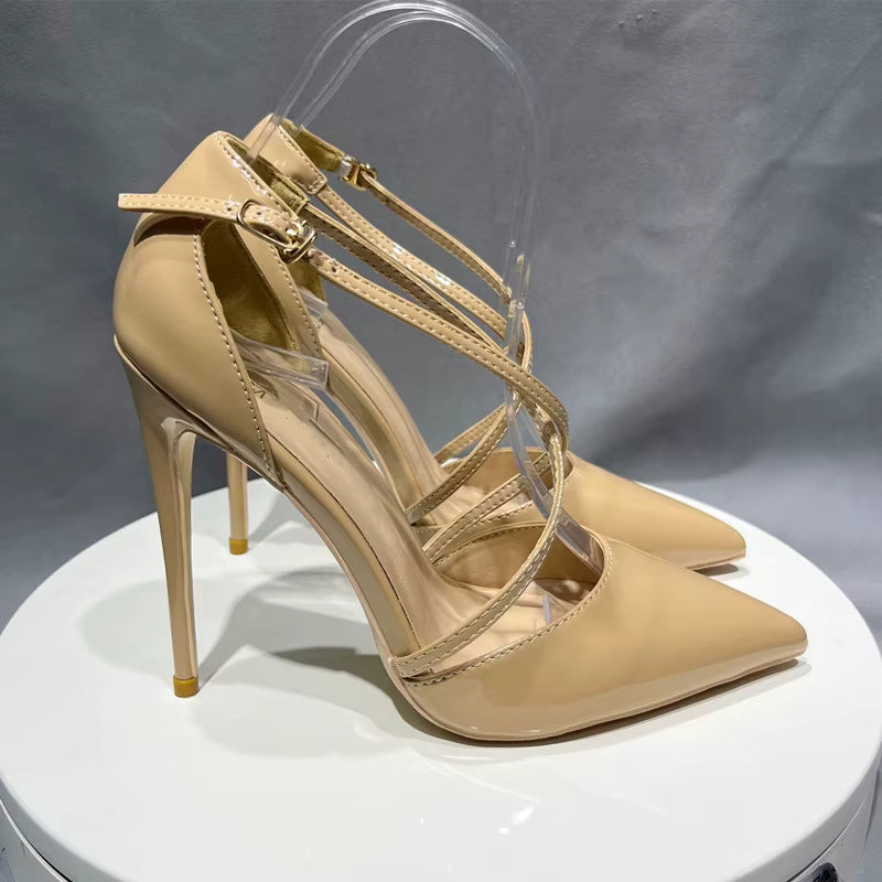 Elegant Cross Strap Pointy Toe Stiletto Pumps High Heels