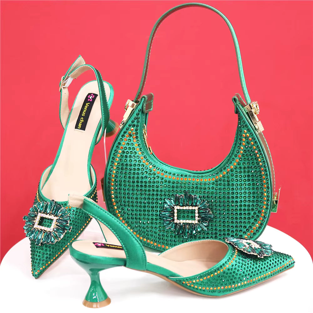 Elegant Crystal Comfortable Evening Shoes And Capacity Bag