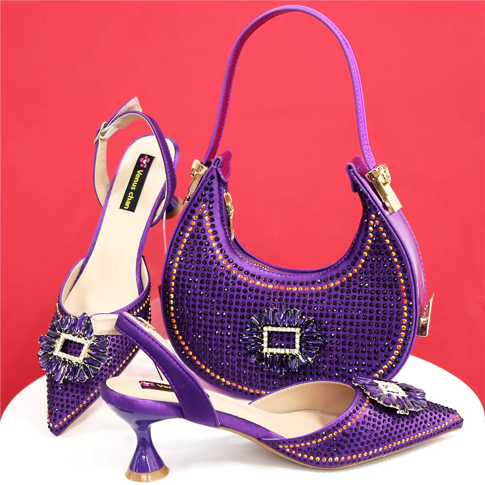 Elegant Crystal Comfortable Evening Shoes And Capacity Bag